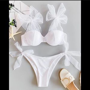 Shein - mesh self tied underwire bikini - white